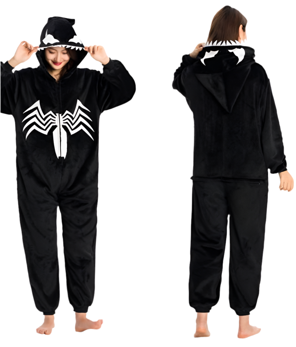 Velvet Web – Black Spider Onesie for Ultimate Creepy Comfort