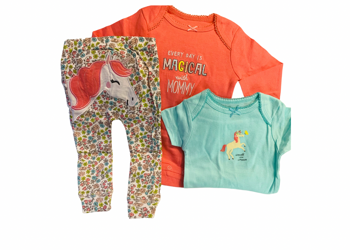 Unicorn 3 piece baby onesie set