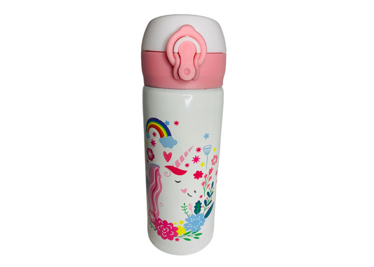 Children's Stainless Steel Water Bottle- White- Fairytale Unicorn (2)