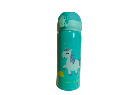 Children's Stainless Steel Water Bottle- Teal- "Believe In Magic" Unicorn (11)
