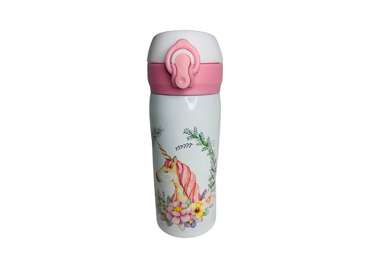 Children's Stainless Steel Water Bottle- White- Enchanted Garden Unicorn