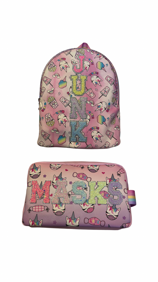 *Sale* Cotton Candy Mini Unicorn Backpack w/ Matching Makeup Bag (Masks)