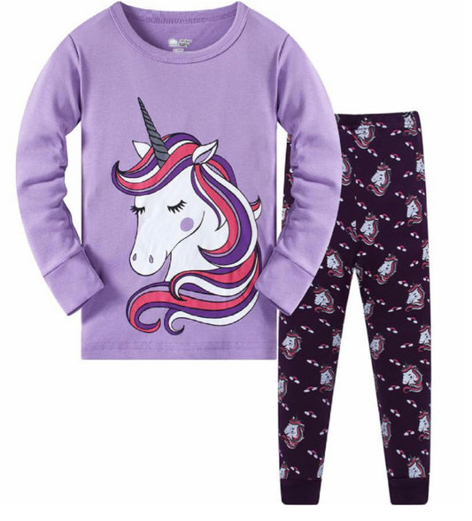 Be Magical- Girl's 2 Piece Pajamas - Purple Unicorn