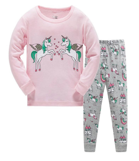 Be Magical- Girl's 2 Piece Pajamas - Double Flying Unicorns