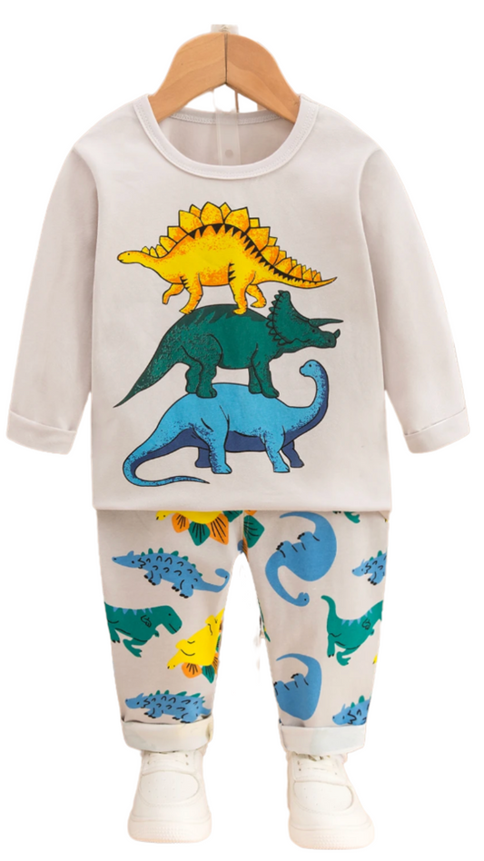 Little Panda- Boy's 2 Piece Pajama Set- Trio Of Dinosaurs