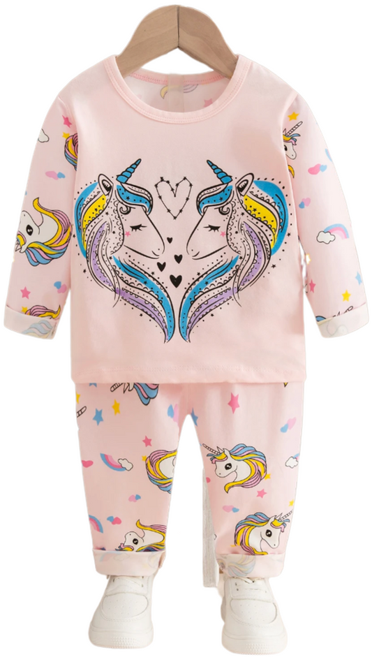 Be Magical- Girl's 2 Piece Pajama Set- Double Unicorn