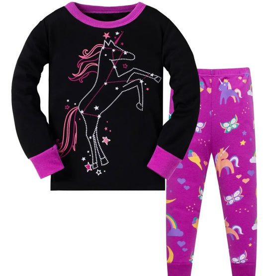 Be Magical- Girl's 2 Piece Pajama Set- Pink Unicorn In The Stars