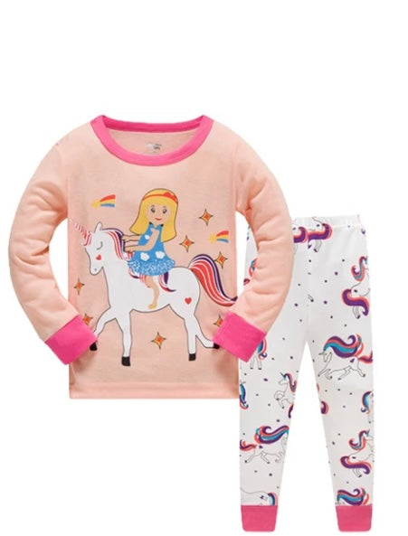 Be Magical- Girl's 2 Piece Pajama Set- Girl Riding Unicorn
