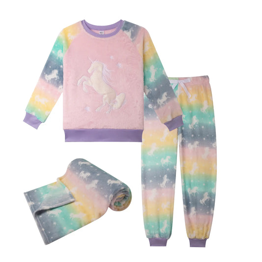 Childrens fleece pajamas with free blanket 