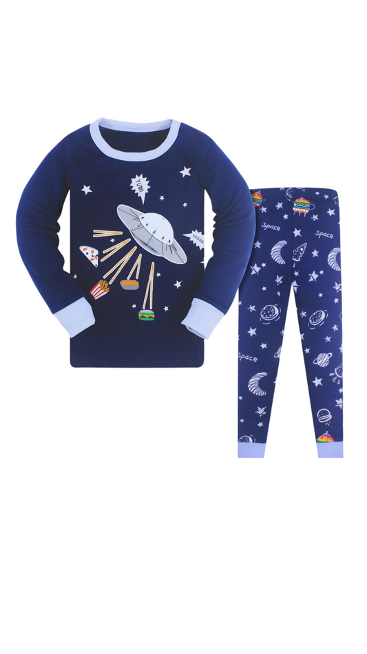 Little Panda- Boy's 2 Piece Pajama Set- Spaceship Snack Attack