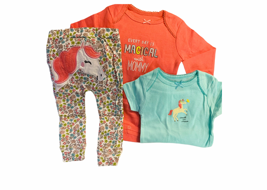 Unicorn 3 piece baby onesie set