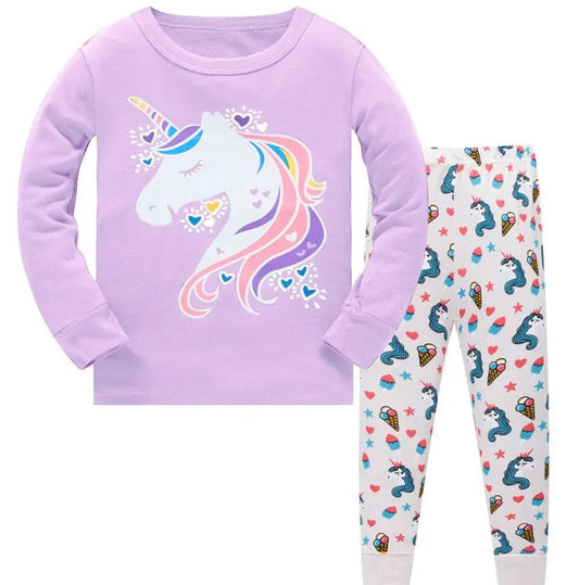 Be Magical- Girl's 2 Piece Pajamas- I Heart Unicorns (Ice Cream Design)